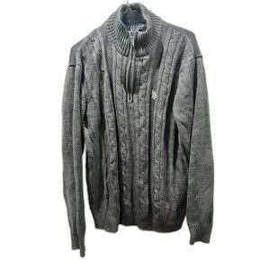U.S. Polo Assn. Gray Cable Knit Fleece Lined Quarter Zip Sweater Men's XL